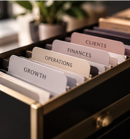 Beautifully organized business files and labeled folders